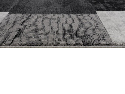 13' Gray And Black Geometric Shag Runner Rug