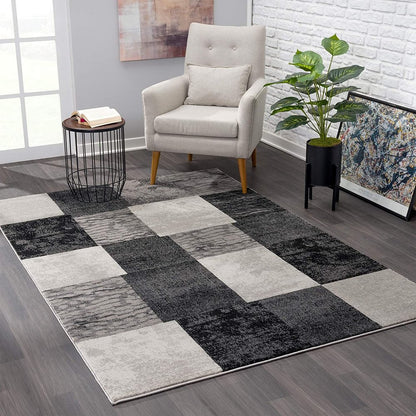 2' X 4' Gray Geometric Blocks Area Rug
