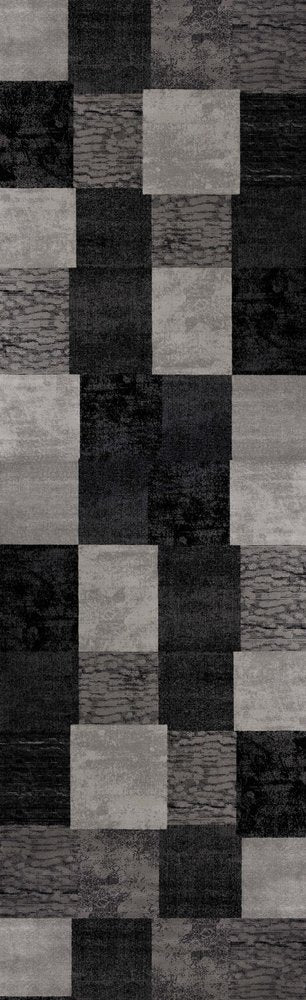 13' Gray And Black Geometric Shag Runner Rug