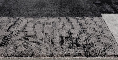 13' Gray And Black Geometric Shag Runner Rug