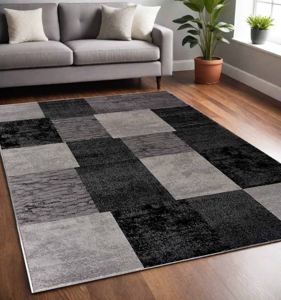 4' X 6' Gray Checkered Power Loom Area Rug