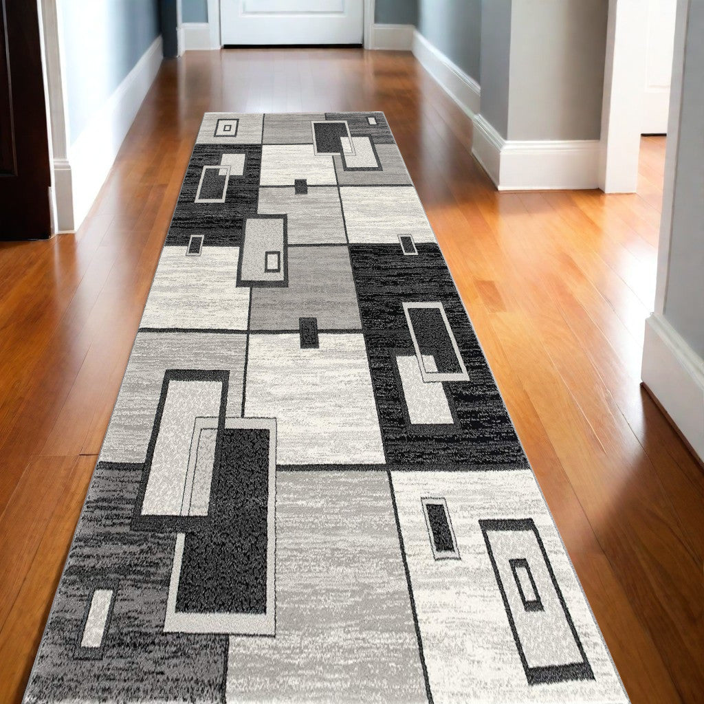 2' X 15' Gray Asymmetric Blocks Runner Rug