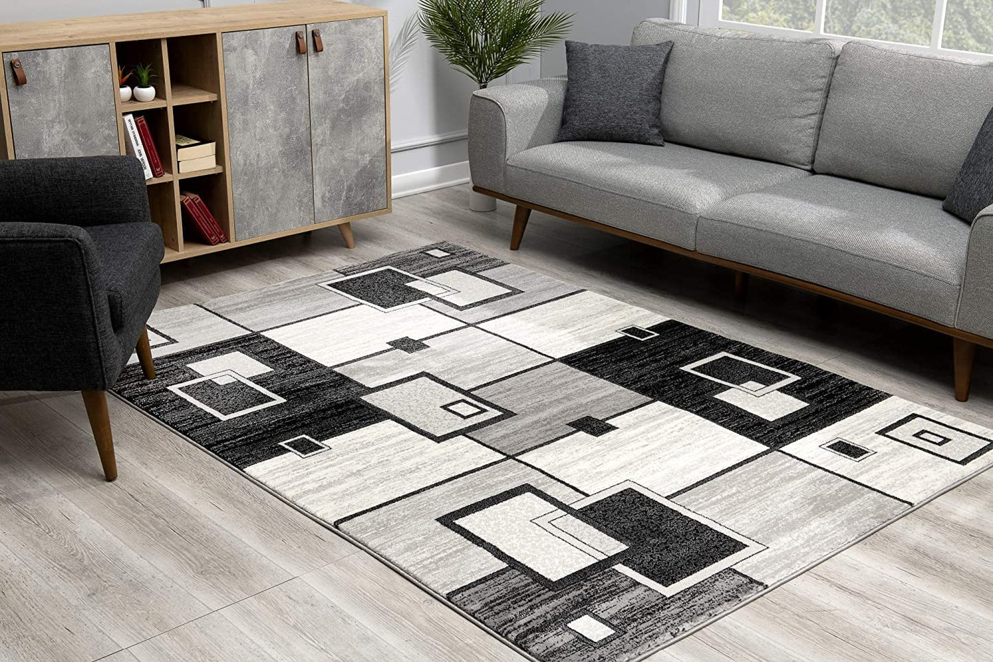 2' X 15' Gray Asymmetric Blocks Runner Rug