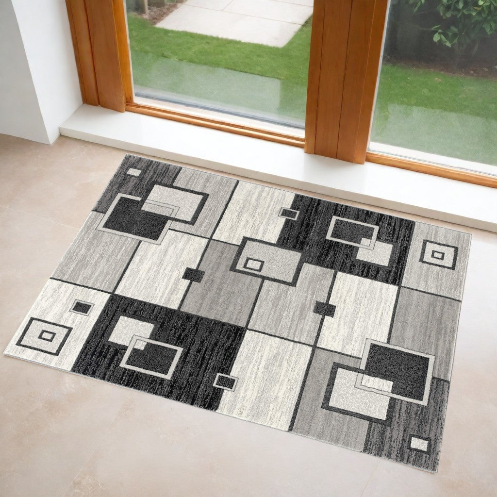 4' X 6' Gray Abstract Power Loom Area Rug