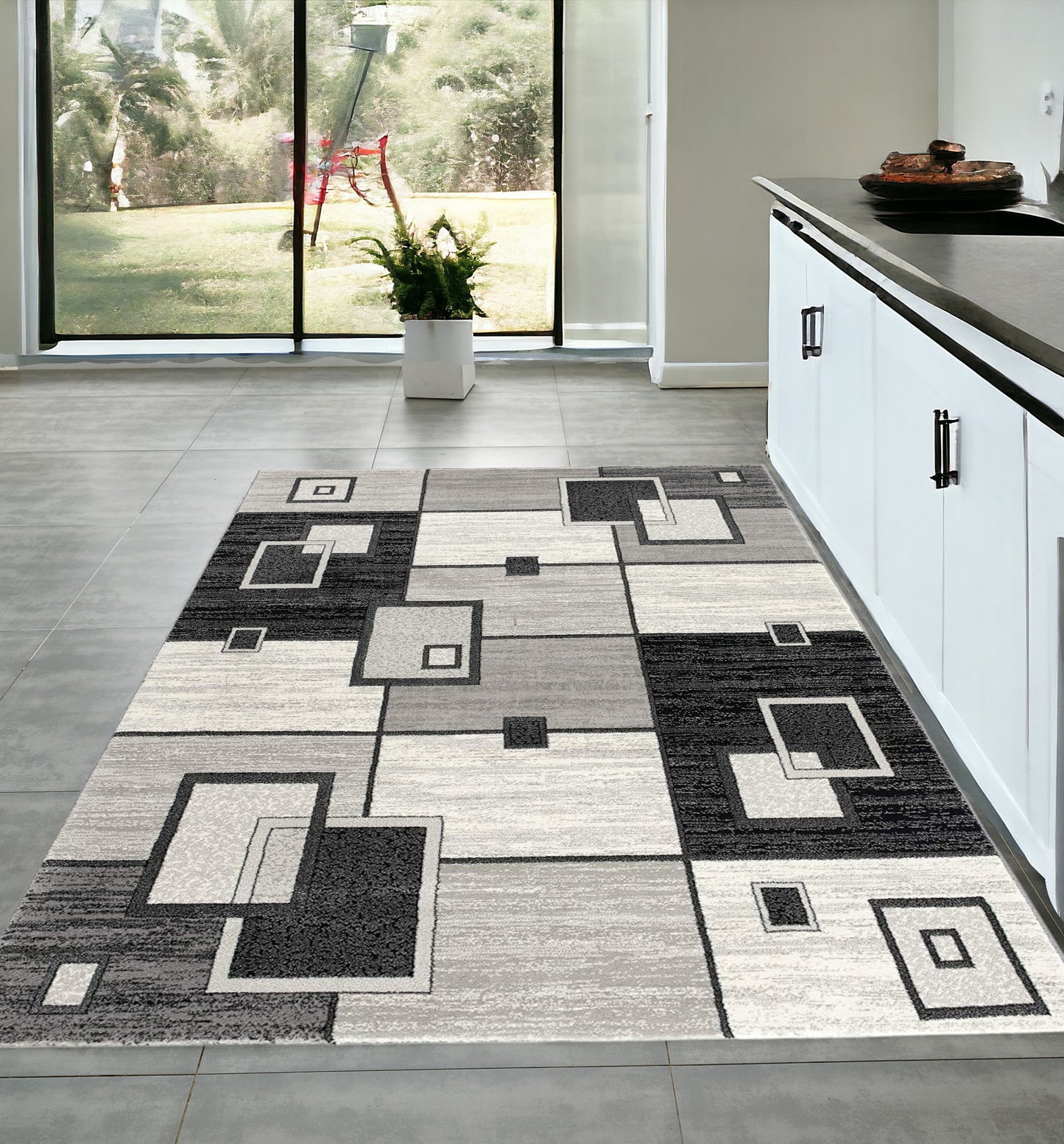 4' X 6' Gray Abstract Power Loom Area Rug