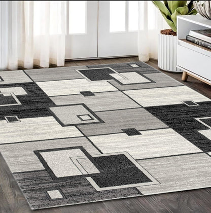 2' X 15' Gray Asymmetric Blocks Runner Rug