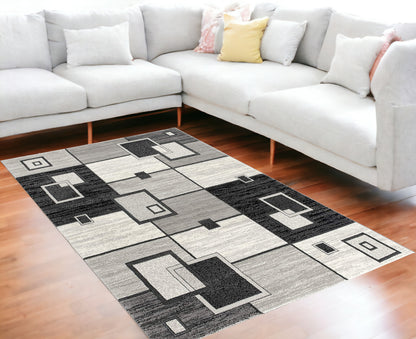 2' X 15' Gray Asymmetric Blocks Runner Rug