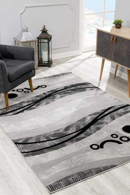 5' X 7' Gray And Black Abstract Area Rug