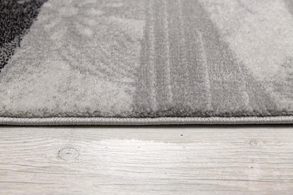 13' Gray And Black Abstract Shag Runner Rug