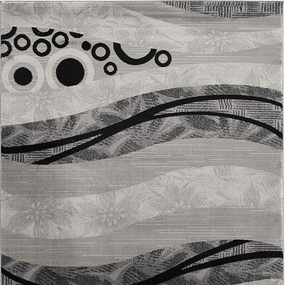 13' Gray And Black Abstract Shag Runner Rug