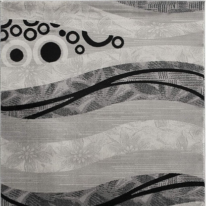 13' Gray And Black Abstract Shag Runner Rug