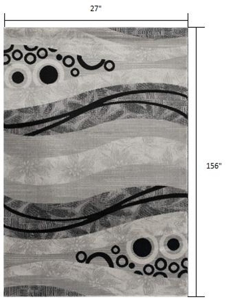 13' Gray And Black Abstract Shag Runner Rug