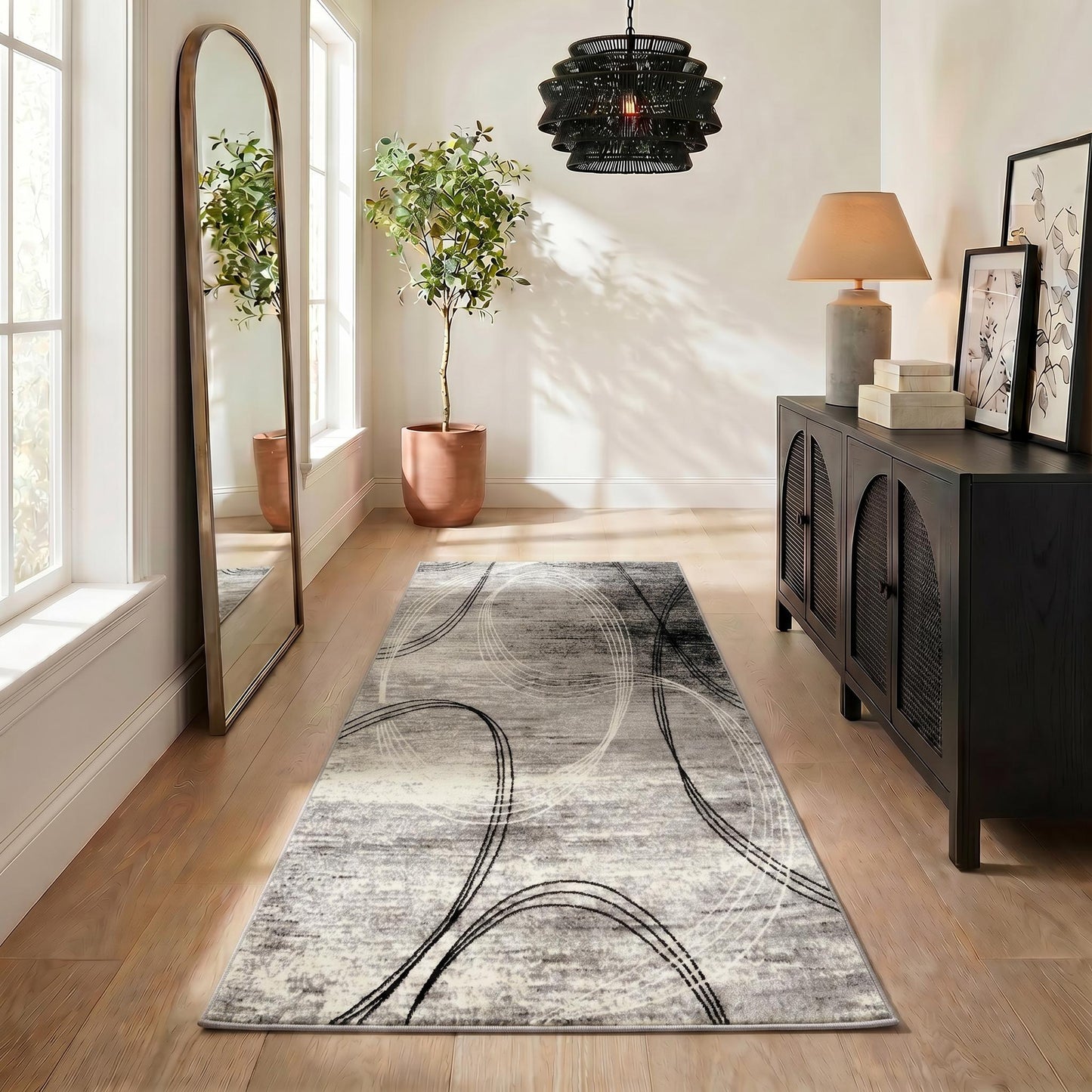 10' Gray Abstract Power Loom Runner Rug