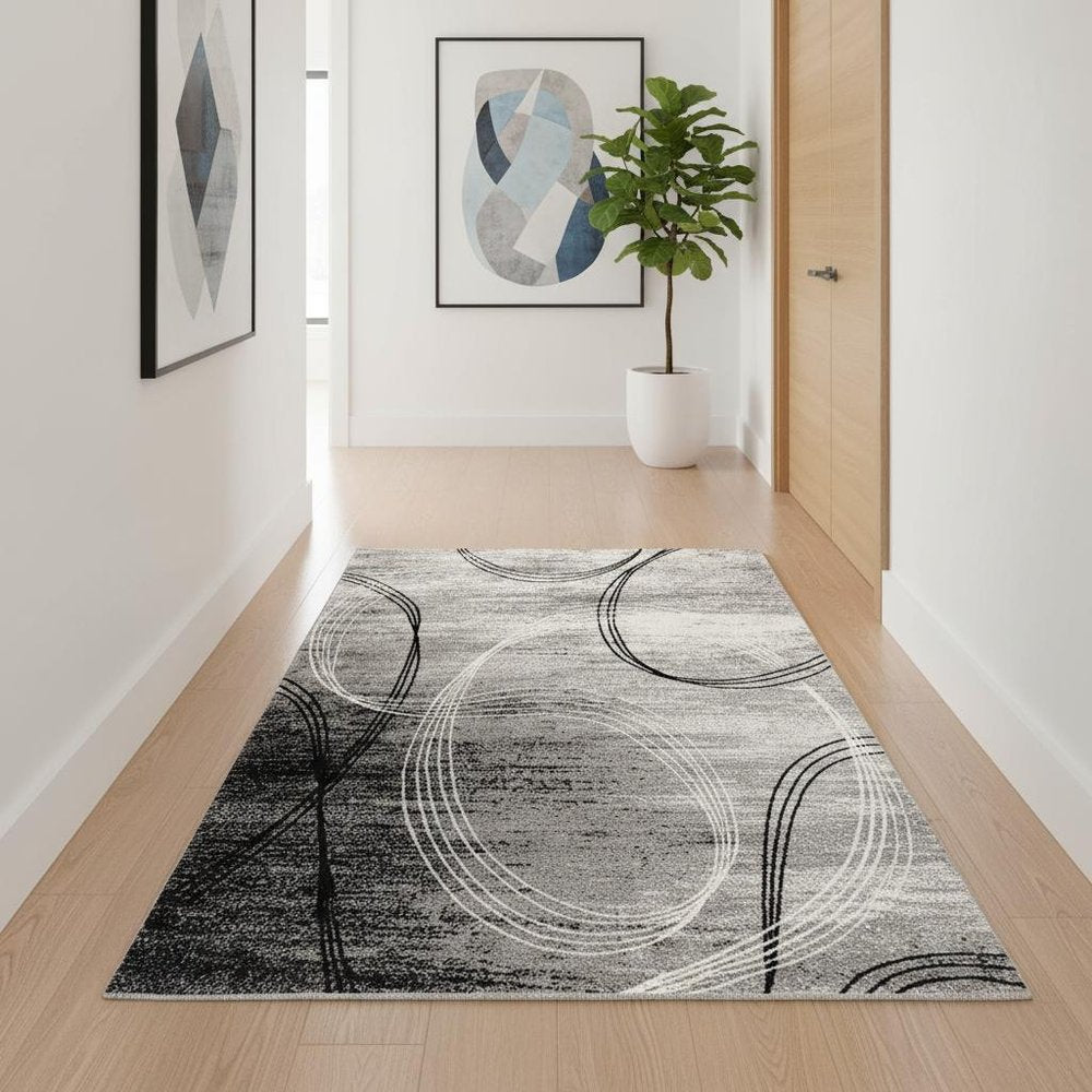 2' X 4' Gray Abstract Dhurrie Area Rug