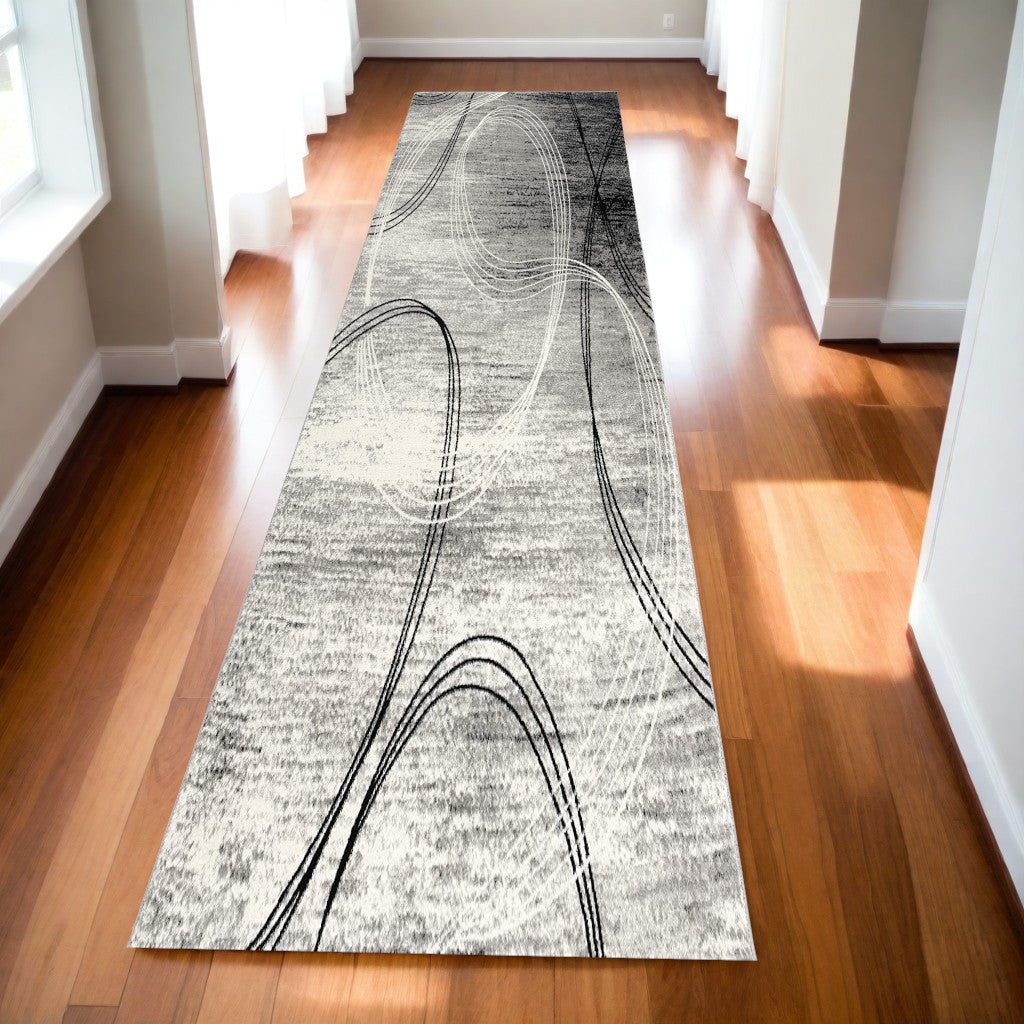 4' X 6' Gray Abstract Power Loom Area Rug