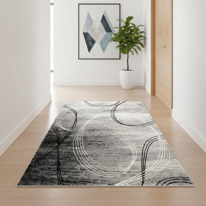 10' Gray Abstract Power Loom Runner Rug
