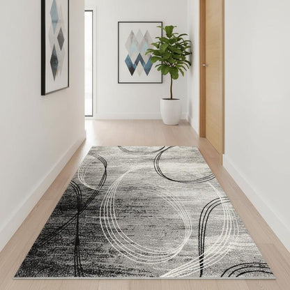 10' Gray Abstract Power Loom Runner Rug