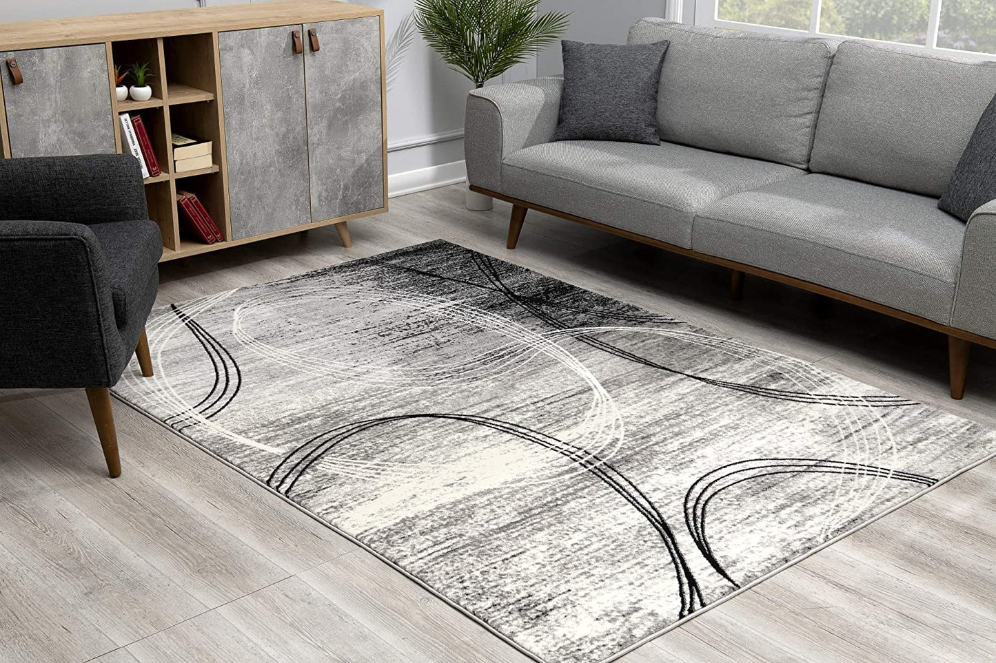 4' X 6' Gray Abstract Power Loom Area Rug