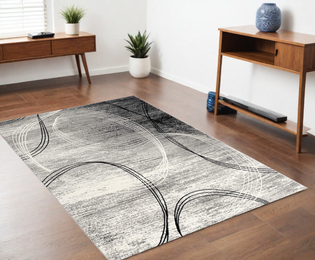 2' X 4' Gray Abstract Dhurrie Area Rug