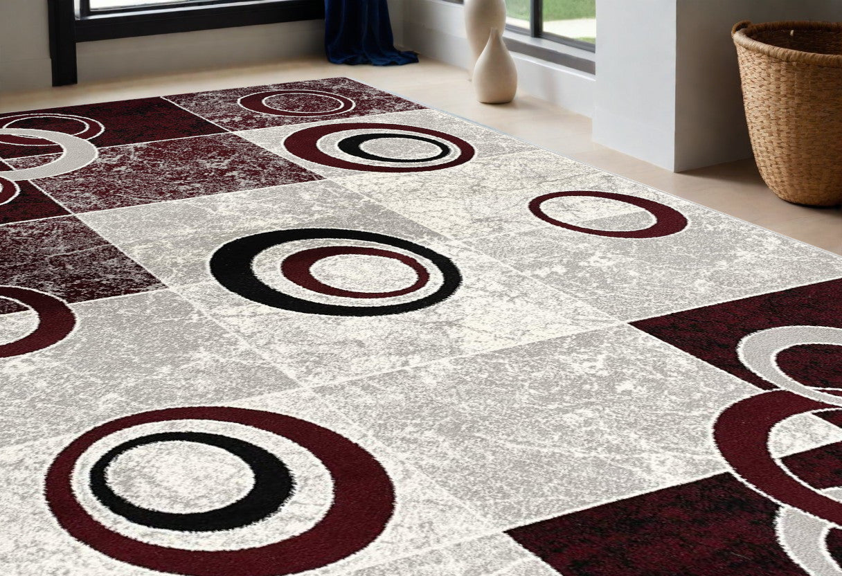 10' Red Abstract Dhurrie Runner Rug