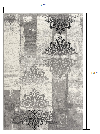 5' X 7' Gray Damask Dhurrie Area Rug