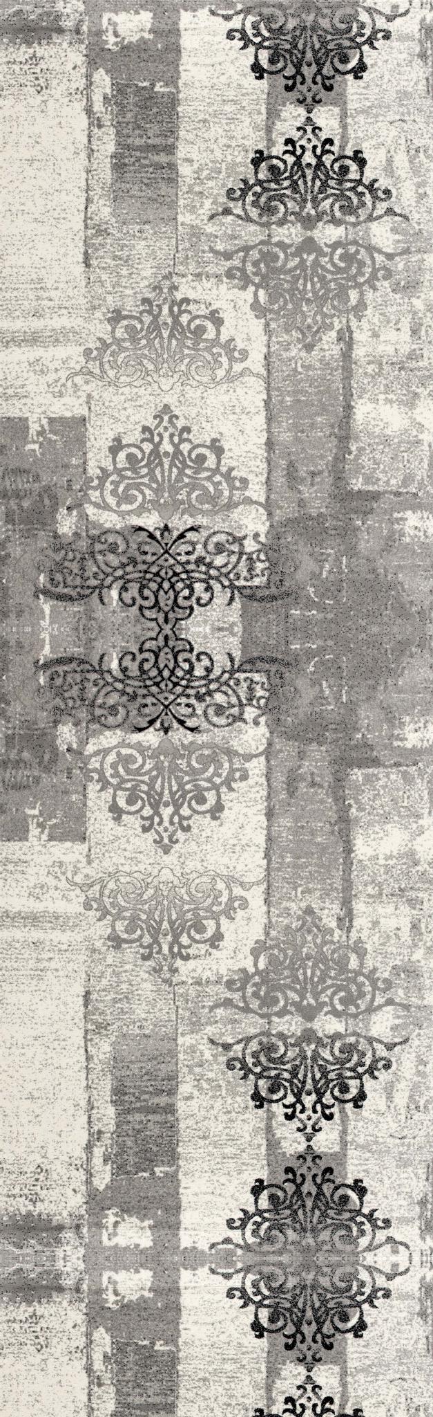 10' Gray Damask Dhurrie Runner Rug