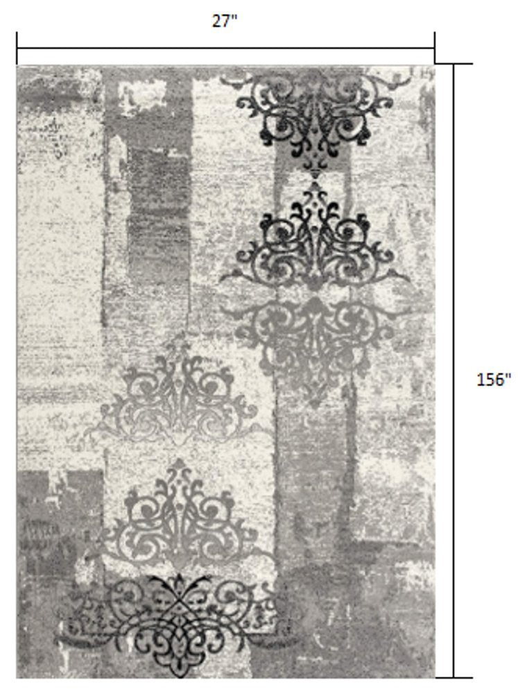 2' X 8' Gray Faded Filigree Pattern Runner Rug