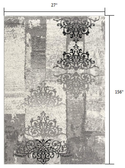 2' X 8' Gray Faded Filigree Pattern Runner Rug
