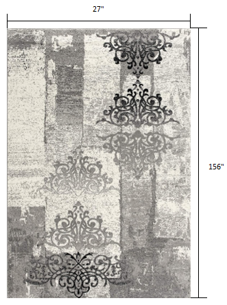 5' X 7' Gray Damask Dhurrie Area Rug