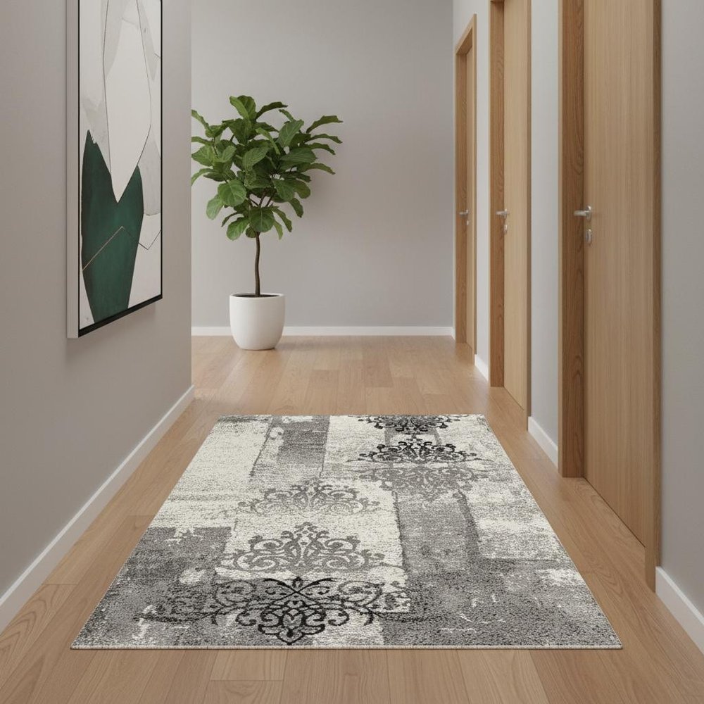 2' X 8' Gray Faded Filigree Pattern Runner Rug