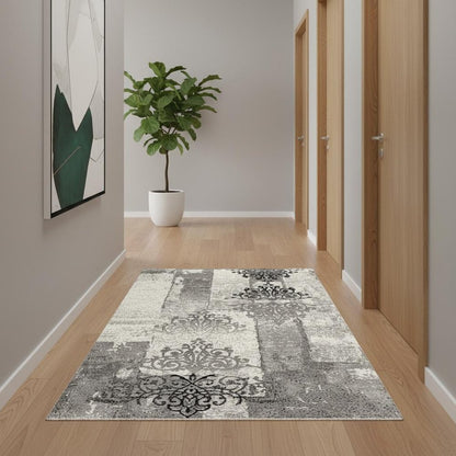 2' X 8' Gray Faded Filigree Pattern Runner Rug