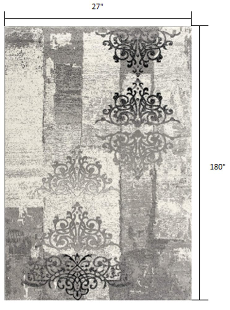 2' X 8' Gray Faded Filigree Pattern Runner Rug