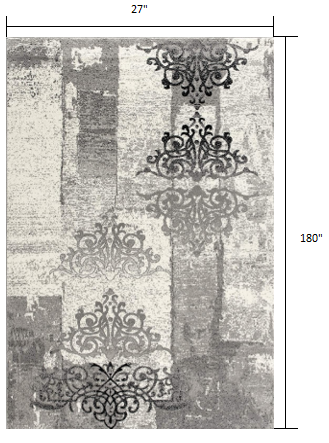 5' X 7' Gray Damask Dhurrie Area Rug