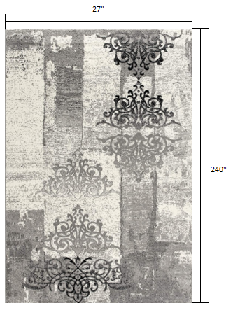 5' X 7' Gray Damask Dhurrie Area Rug