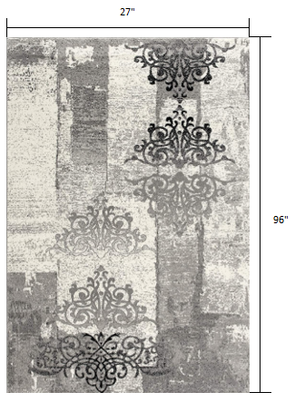 5' X 7' Gray Damask Dhurrie Area Rug