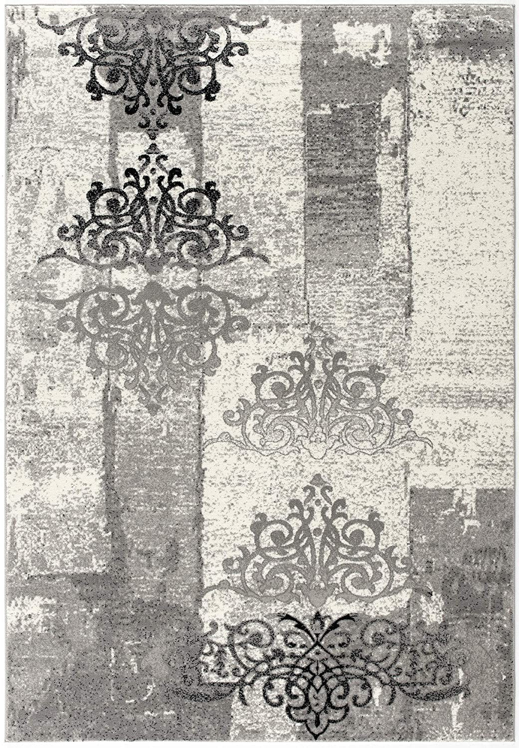 5' X 7' Gray Damask Dhurrie Area Rug