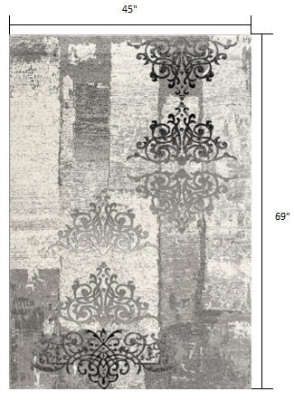 5' X 7' Gray Damask Dhurrie Area Rug