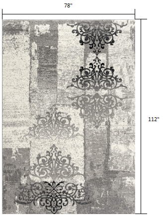 5' X 7' Gray Damask Dhurrie Area Rug