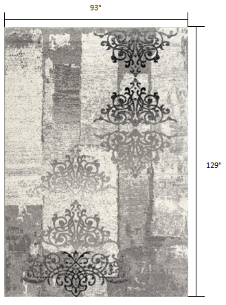 5' X 7' Gray Damask Dhurrie Area Rug