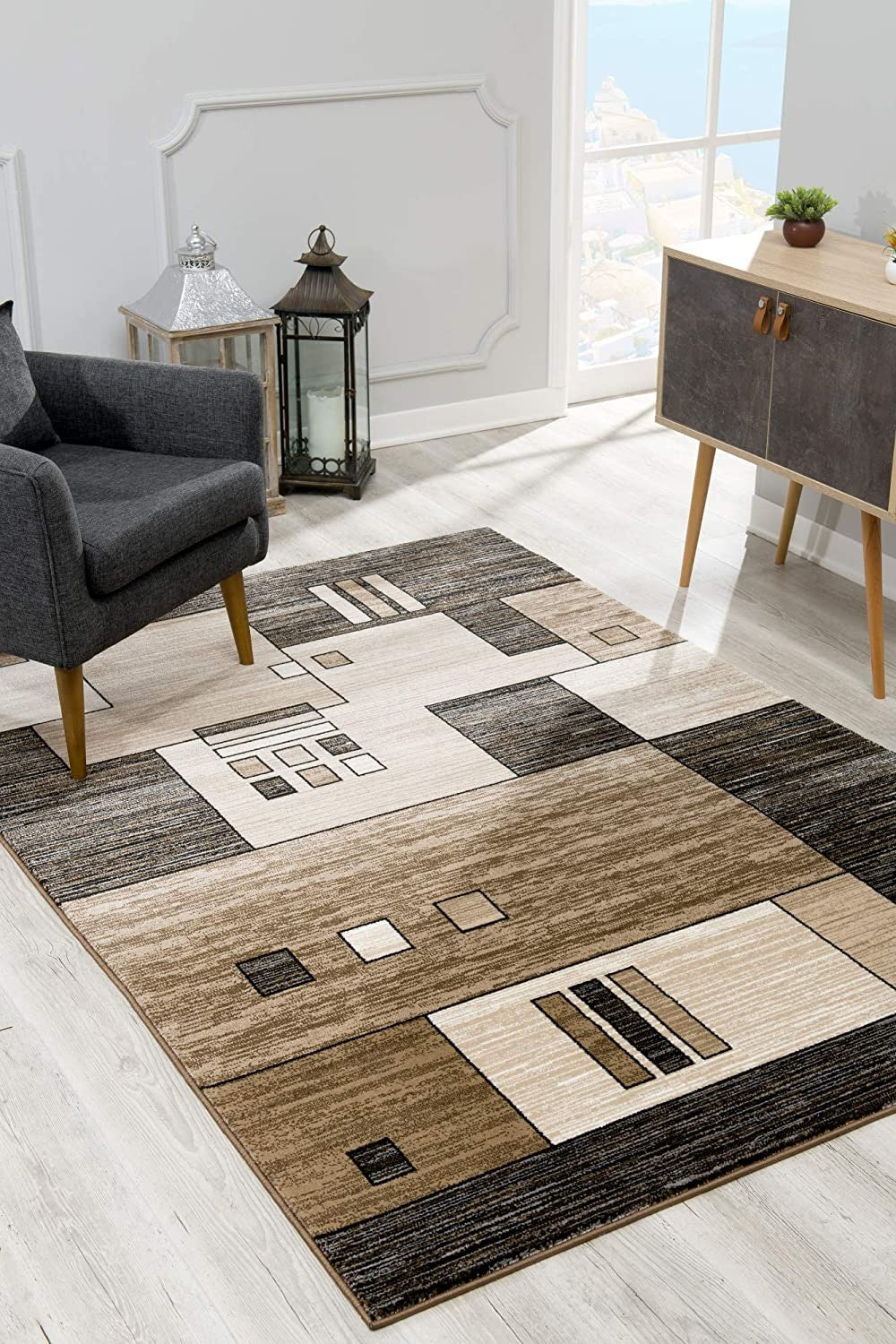 5' X 7' Beige Abstract Dhurrie Area Rug