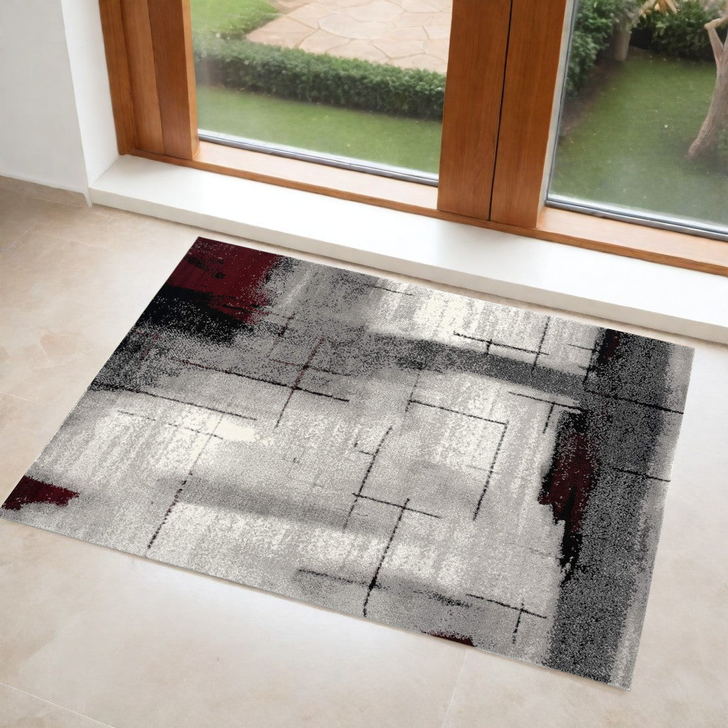 4' X 6' Gray Abstract Power Loom Area Rug