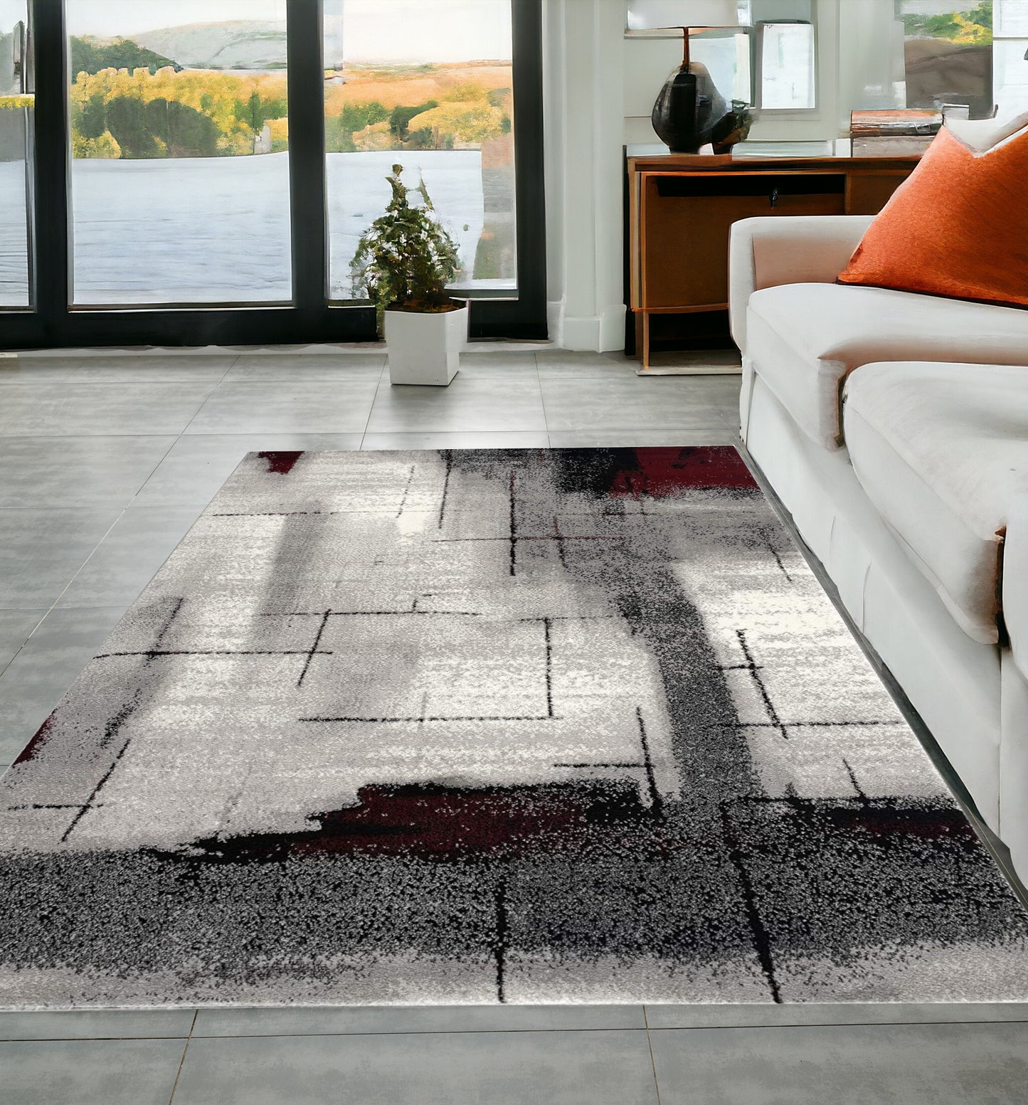 8' X 10' Gray Abstract Dhurrie Area Rug