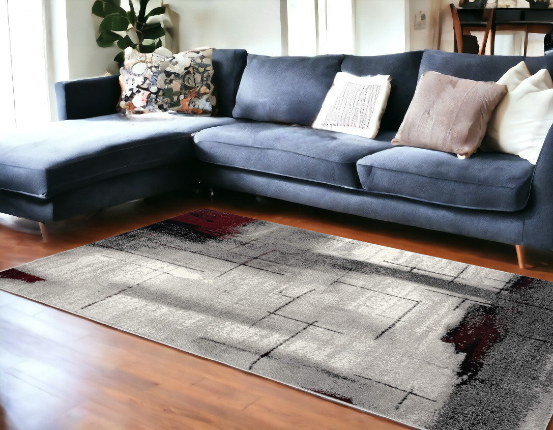 8' X 10' Gray Abstract Dhurrie Area Rug