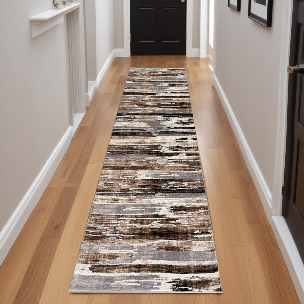 2' X 13' Beige Rustic Strokes Runner Rug