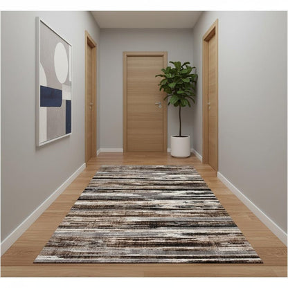 8' Beige Striped Dhurrie Runner Rug