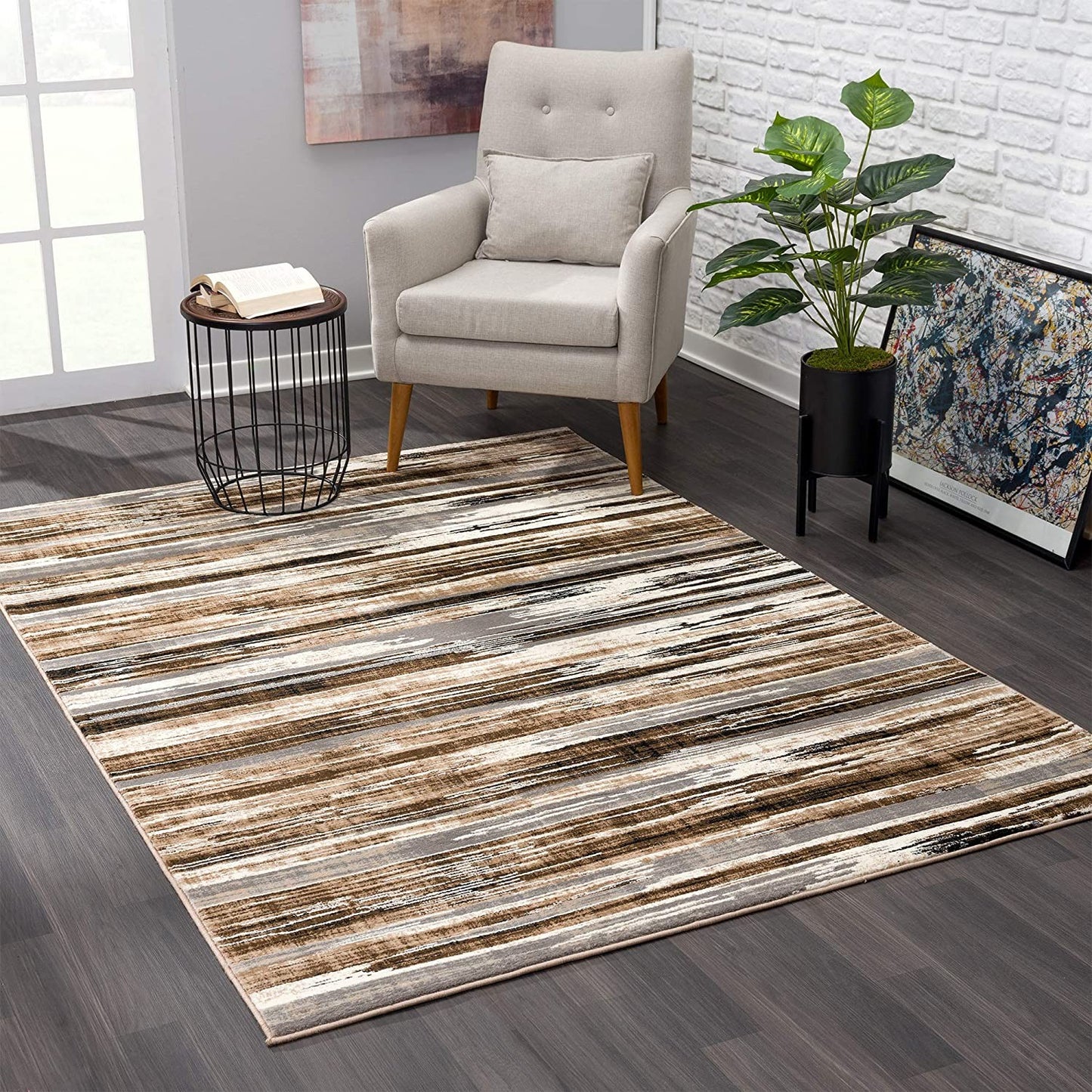 2' X 6' Beige Rustic Strokes Area Rug