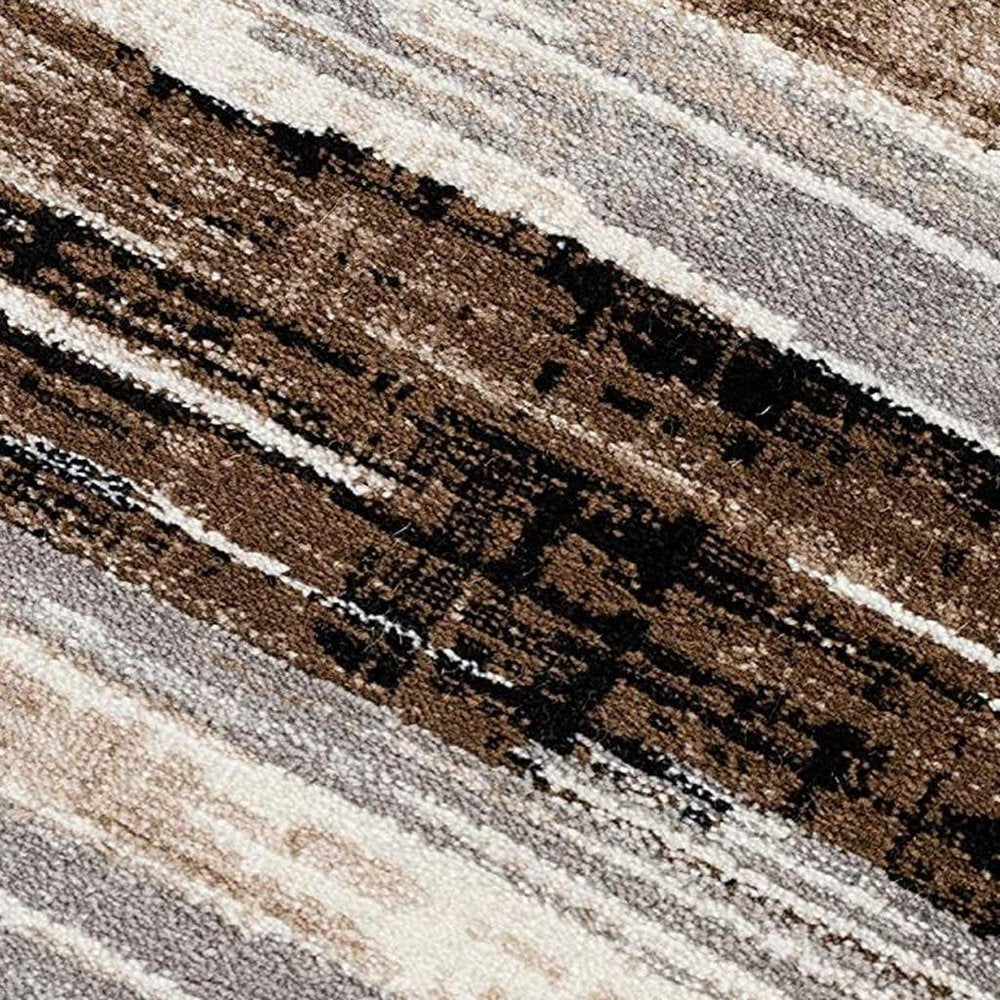 3' X 5' Beige Striped Power Loom Area Rug