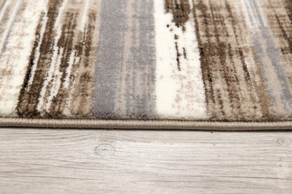 3' X 5' Beige Striped Power Loom Area Rug