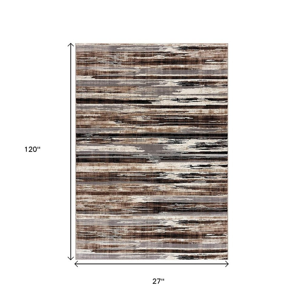 8' Beige Striped Dhurrie Runner Rug