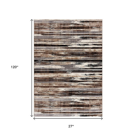 10' Beige Brown and Gray Abstract Runner Rug